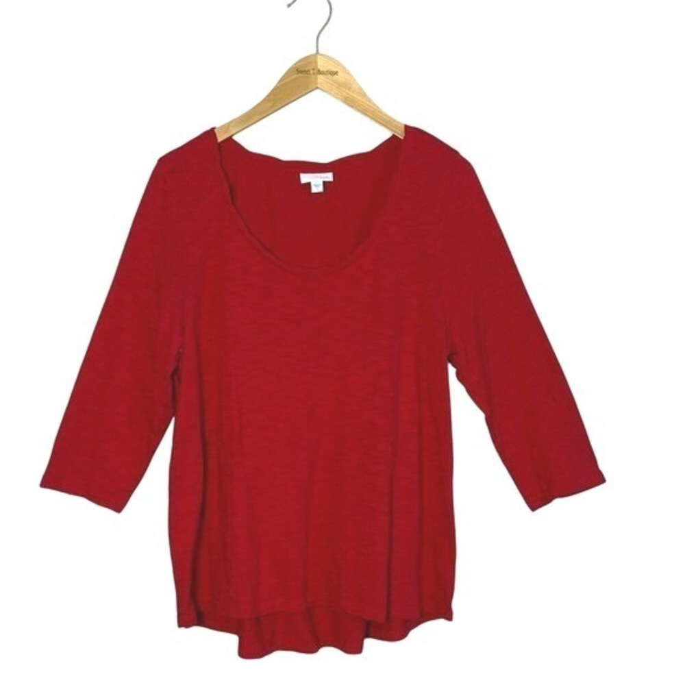 J. JILL Women Large Red‎ Cotton Modal 3/4 Sleeve Scoop Neck Tunic Top